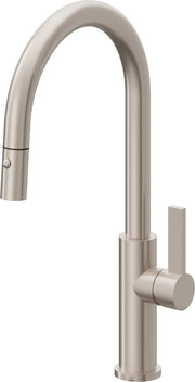 California Faucets Corsano High Arc Pull-Down Kitchen Faucet with Button Sprayer in Satin Nickel - K51-100-FB-SN