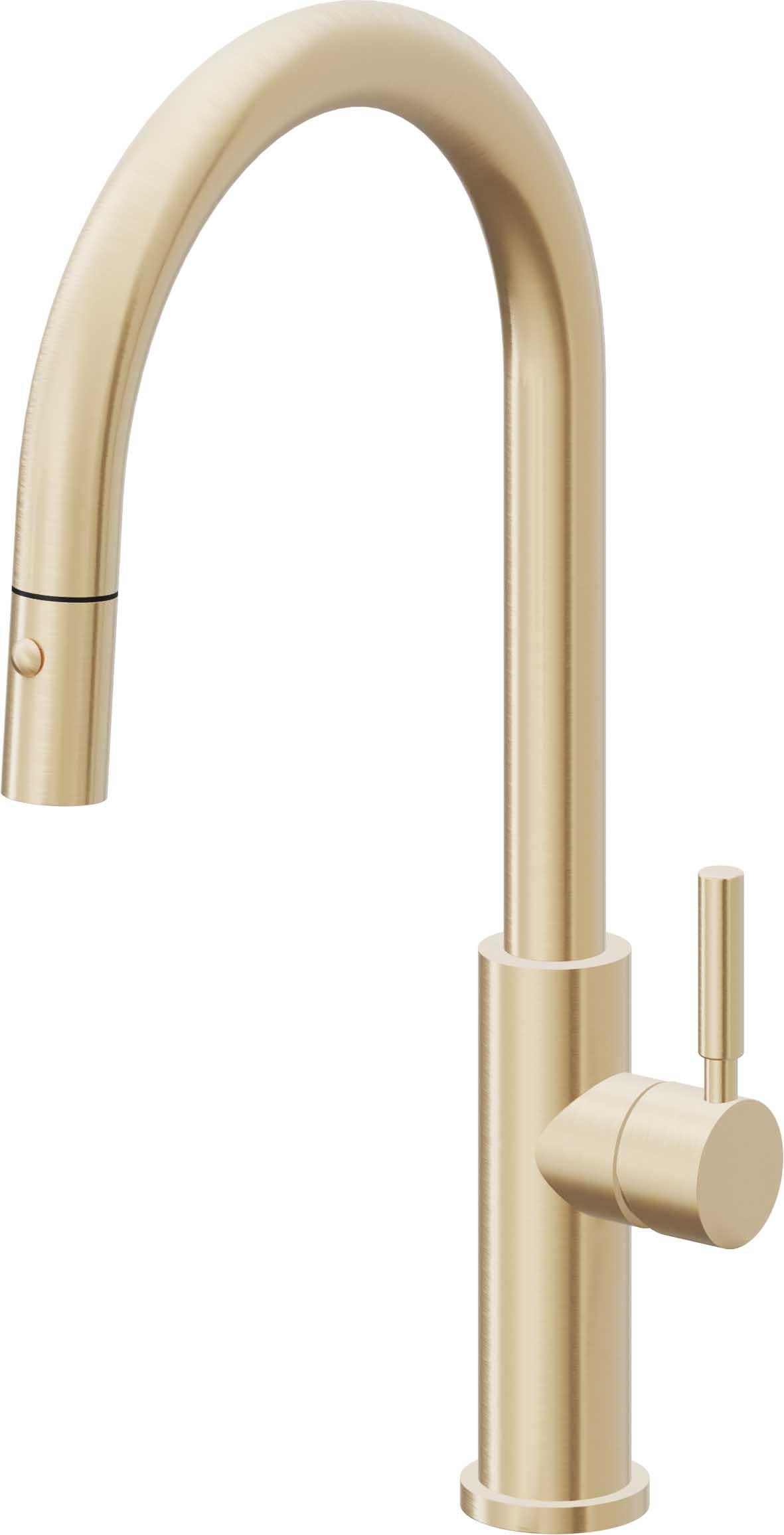 California Faucets Corsano Pull-Down Kitchen Faucet with Button Sprayer - High Arc Spout in Satin Brass - K51-100-ST-SB
