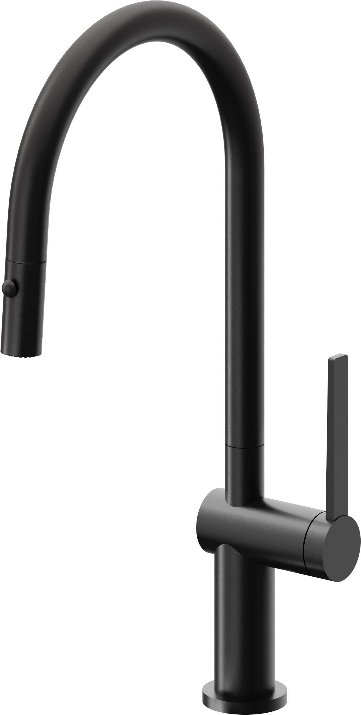 California Faucets La Spezia High Arc Pull-Down Kitchen Faucet with Button Sprayer in Matte Black - K55-100-TG-MBLK