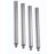 Four galvanized metal cylindrical legs arranged in decreasing height order.