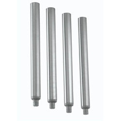 Four galvanized metal cylindrical legs arranged in decreasing height order.