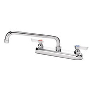 Chrome deck mount faucet with two handles and a 10-inch curved spout.