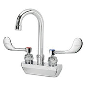Krowne Royal Series 4-in Wall Mount Faucet With 3-1/2-in Wide Gooseneck Spout, Vandal Resistant Wristblade Handles, 0.5 GPM - 14-400L-W-E2