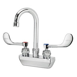 Krowne Royal Series 4-in Wall Mount Faucet With 3-1/2-in Wide Gooseneck Spout, Vandal Resistant Wristblade Handles, 0.5 GPM - 14-400L-W-E2
