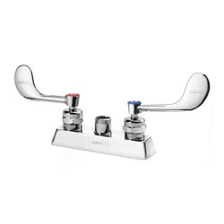 Krowne Royal Series deck mount faucet body with two wrist blade handles and chrome finish.