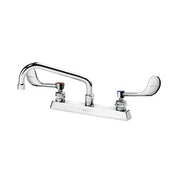 Chrome deck mount faucet with 8-inch swing spout and two wristblade handles.