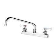 Chrome deck mount faucet with dual handles and 10-inch curved spout.