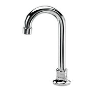Chrome single-hole deck mount faucet with tall gooseneck spout and aerator.