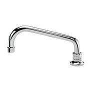 Chrome deck mount faucet with curved 8-inch spout and single handle control.