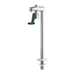 Stainless steel deck mount pitcher filler with tall vertical post and lever handle.