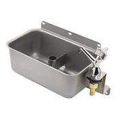 Stainless steel front mount dipperwell with faucet and drain valve.