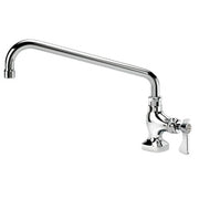 Stainless steel wall-mount pantry faucet with curved spout and single lever handle.