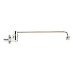 Chrome wok range faucet with long spout and side valve control, commercial-style design.