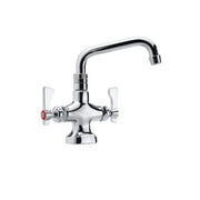 Chrome pantry faucet with dual handles and curved 6-inch spout.
