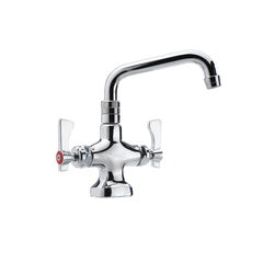 Chrome pantry faucet with dual handles and curved 6-inch spout.