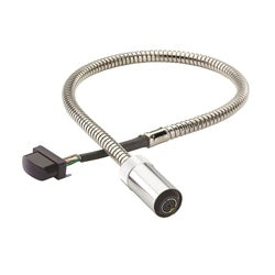 Stainless steel flexible sensor hose with black connector and cylindrical sensor end piece.