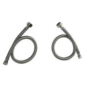 Two gray flexible supply hoses with metal connectors coiled in loops.