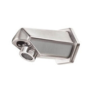 Stainless steel wall-mounted electronic faucet with dual circular outlet nozzles and rectangular mounting plate.