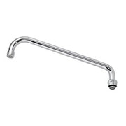 Polished chrome 12-inch curved spout with angled bend and circular outlet.