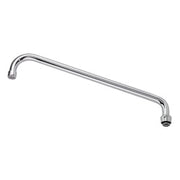 Chrome-plated curved spout with 16-inch reach and threaded connection point.