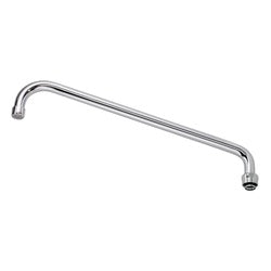 Chrome-plated curved spout with 16-inch reach and threaded connection point.
