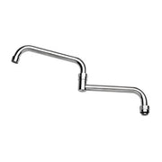 Chrome double jointed spout with 18-inch reach and two angled bends for sink installation.
