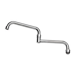Chrome double jointed spout with 18-inch reach and two angled bends for sink installation.