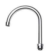 Silver gooseneck faucet spout with 6-inch curved arm and threaded connection ports.