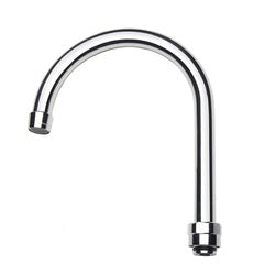 Silver gooseneck faucet spout with 6-inch curved arm and threaded connection ports.