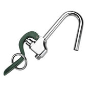 Krowne pot filler spray head with curved chrome neck and green handle control lever.