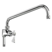 Chrome add-on faucet with 6-inch curved spout and single lever handle.