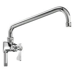 Chrome add-on faucet with 6-inch curved spout and single lever handle.