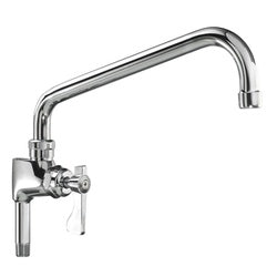 Chrome add-on faucet with 8-inch curved spout and single lever handle.