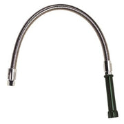 Stainless steel flexible hose with black grip handle and threaded connectors.