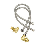 Stainless steel braided hoses with brass fittings on both ends, coiled arrangement.
