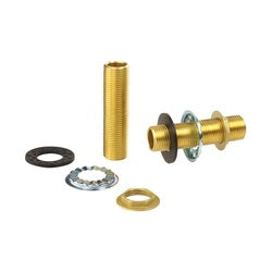 Brass mounting kit with nipple, locknuts, washers, and rubber gasket components.