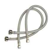 Pair of stainless steel braided supply hoses with compression fittings coiled together.