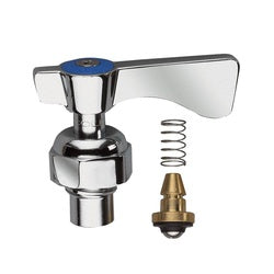Cold stem assembly with blue handle, chrome faucet valve, springs, and brass fitting.
