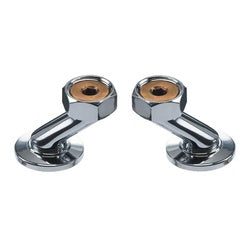 Pair of chrome supply inlet valves with brass centers and adjustable mounting brackets.