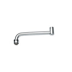 Chrome spout extension with 12-inch reach and threaded connection fitting.