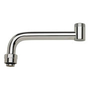 Chrome spout extension with 6-inch reach and threaded connectors on both ends.