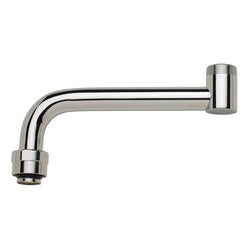 Chrome spout extension with 6-inch reach and threaded connectors on both ends.