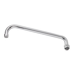 Chrome 12-inch replacement spout with angled design and threaded end connection.