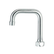 Satin chrome double bend faucet spout with 4-1/2 inch reach and connection base.