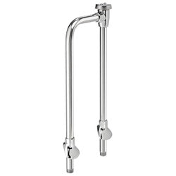 Chrome U-shaped vacuum breaker with two outlet connections at base and single connection at top.