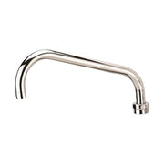 Chrome 12-inch full flow spout with curved neck and threaded connector base.