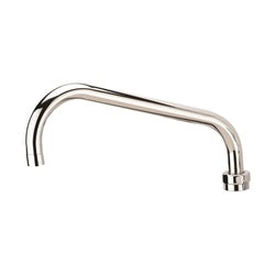 Chrome 12-inch full flow spout with curved neck and threaded connector base.