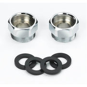 Two chrome quick connect adapters with four black rubber washers.