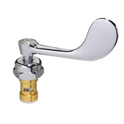 Chrome wok valve with wrist blade handle and brass base fitting for extended wok faucets.