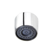 Chrome cylindrical faucet aerator with black perforated spray face and threaded base.